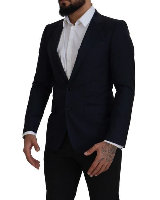 Dolce & Gabbana Blue Wool Single Breasted Coat Blazer Virgin Silk Clothing for men