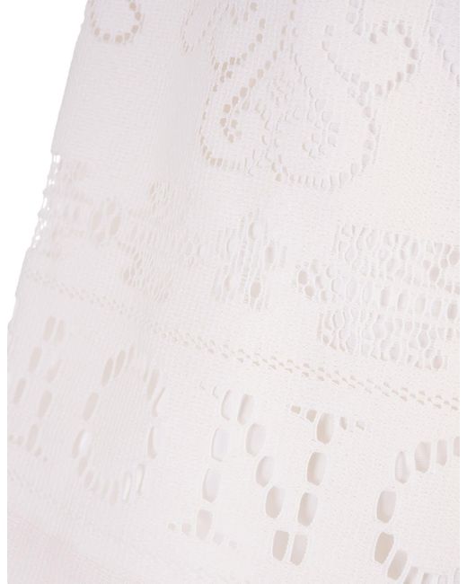 Moncler White Cream Shorts With Cut-out Embroidery
