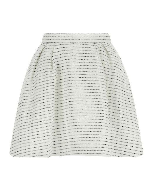 Alessandra Rich White Tweed Mini Skirt With Micro Sequins And Pleated Waist