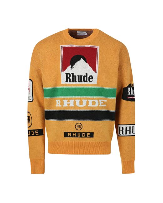 Rhude Orange Ayrton Knit Crewneck Sweater Mustard for men