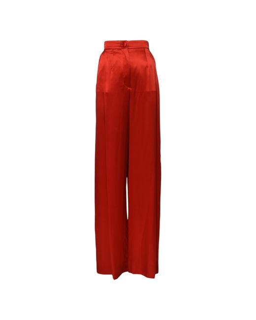 Dolce & Gabbana Red Satin High Waist Wide Leg Pants