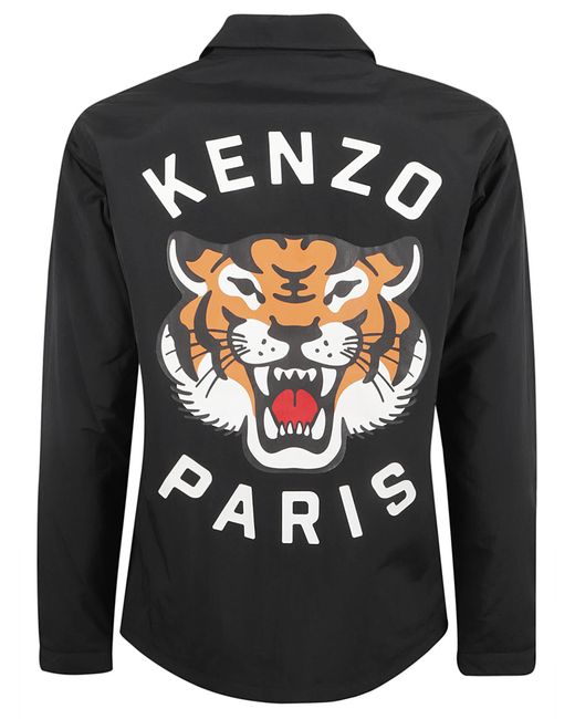 KENZO Black Lucky Tiger Padded Coach Shirt for men