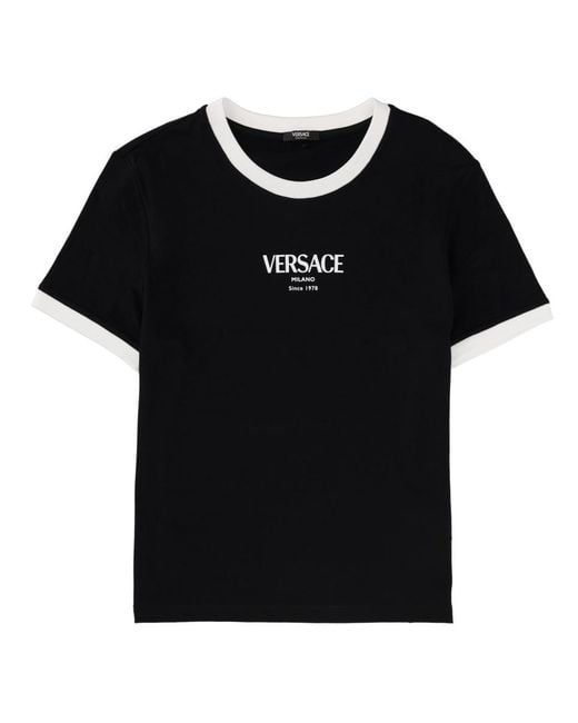 Versace Black T-Shirt With Logo Черный Эластан T-Shirts