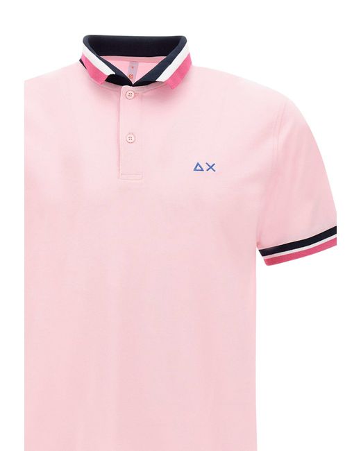 Sun 68 Pink Collar Multistripes Cotton Polo Shirt for men