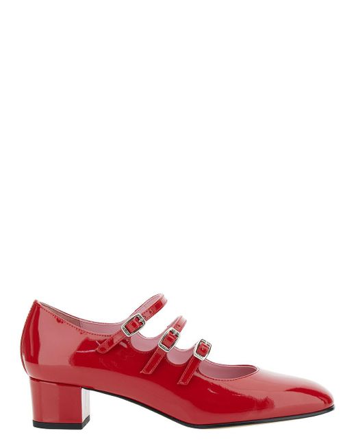 CAREL PARIS Red Kina Mary Janes With Straps And Block Heel