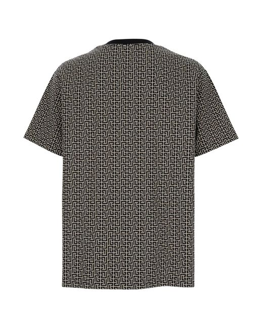 Balmain Gray T-Shirt With Logo Applied On The Chest And All-Over Labyrinth Motif for men