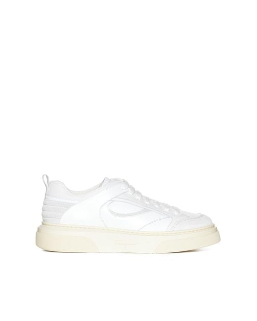 Ferragamo White Cassina Leather Sneakers for men