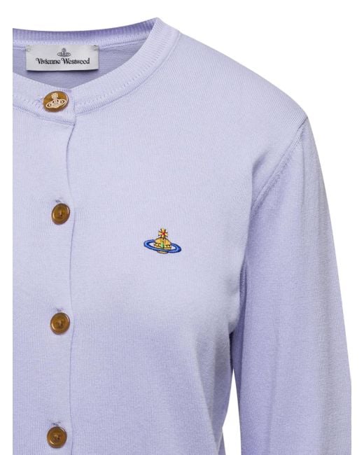 Vivienne Westwood Blue Lillac Cardigan With Signature Embroidered Orb Logo