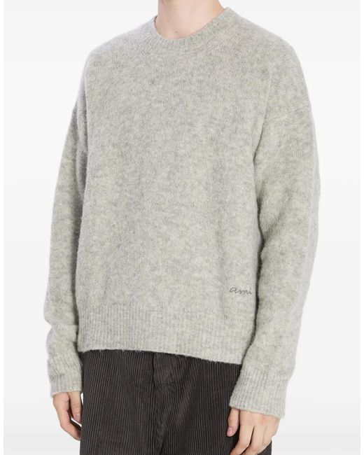 AMI Gray Embroidered Logo Alpaca Sweater Clothing Knitwear for men