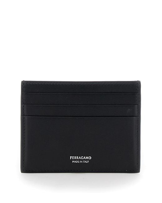 Ferragamo Black Card Holder Florence Calfskin Accessory for men