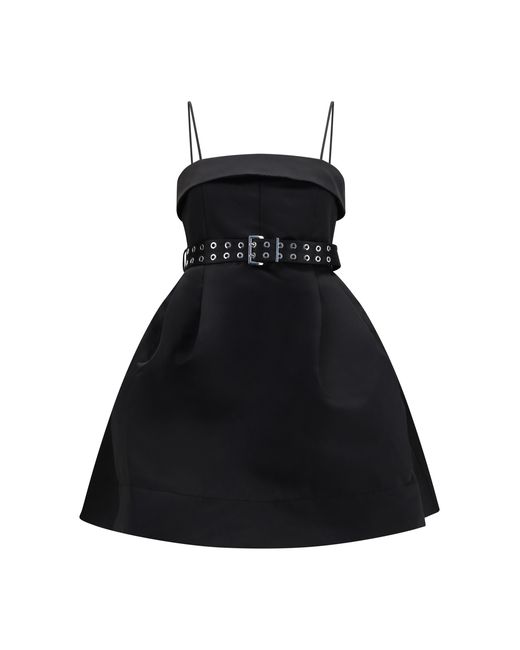 Ganni Black Short Satin Dress With A Full Skirt Polyester