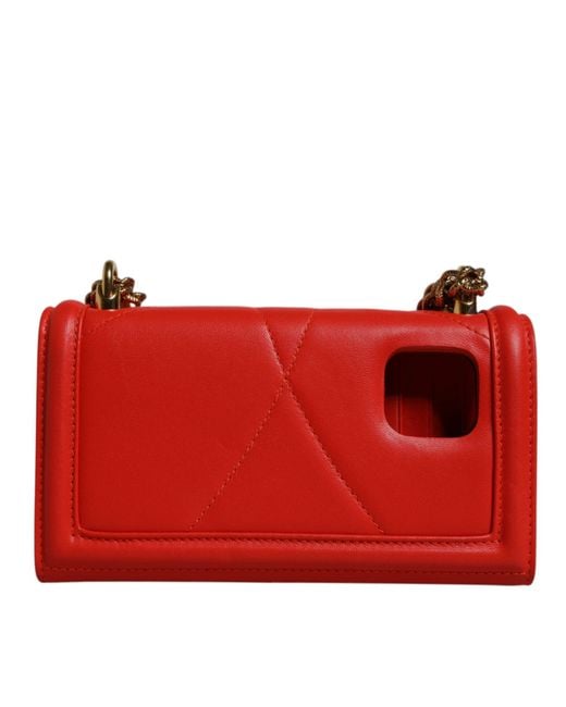 Dolce & Gabbana Red Quilted Devotion Crossbody Chain Phone Cover Bag Lamb Leather