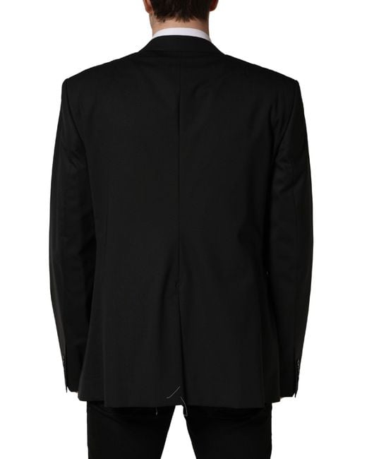 Dolce & Gabbana Black Single Breasted 2 Button Suit Jacket Elastane Virgin Wool for men