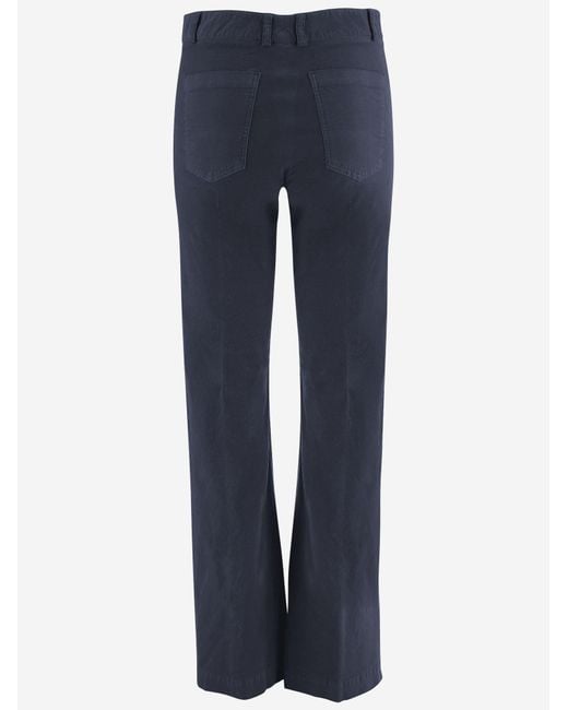 Ql2 Blue Pants Stretch Cotton Velvet Trousers