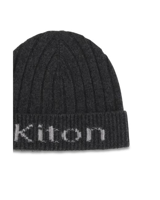 Kiton Black Wool Beanie Hat Merino Ovis Aries E Hairbands for men