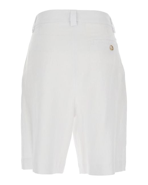 Le Plain White Bermuda With Front Pleates