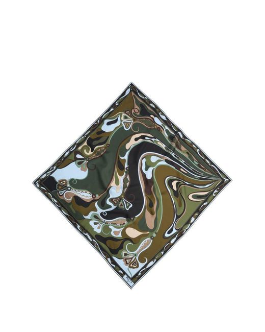 Emilio Pucci Green Orchidee-Print Silk Carre Scarf