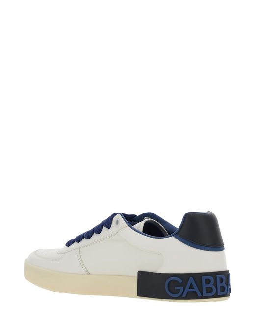 Dolce & Gabbana White Sneaker Portofino Custom With Contrast Heel And Leather Lettering Logo For Lamb Sheep for men