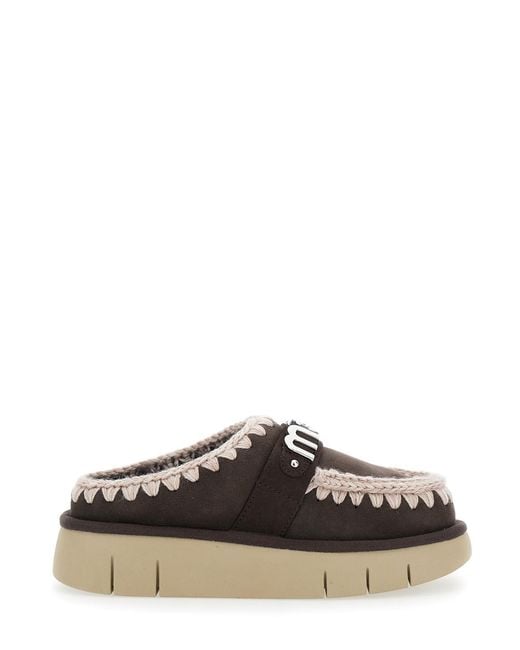 Mou Black Bounce Leather Mules With Logo Sheep