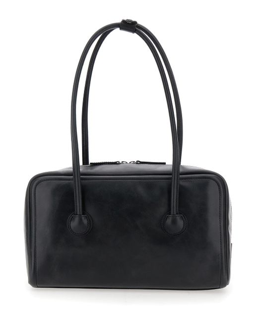 MARGE SHERWOOD Black Boston Shoulder Bag With Embossed Logo Lettering On The Front