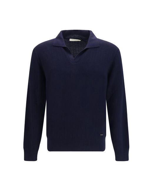Brooksfield Blue Polo Collar Sweater Fleece Wool Ovis Aries for men