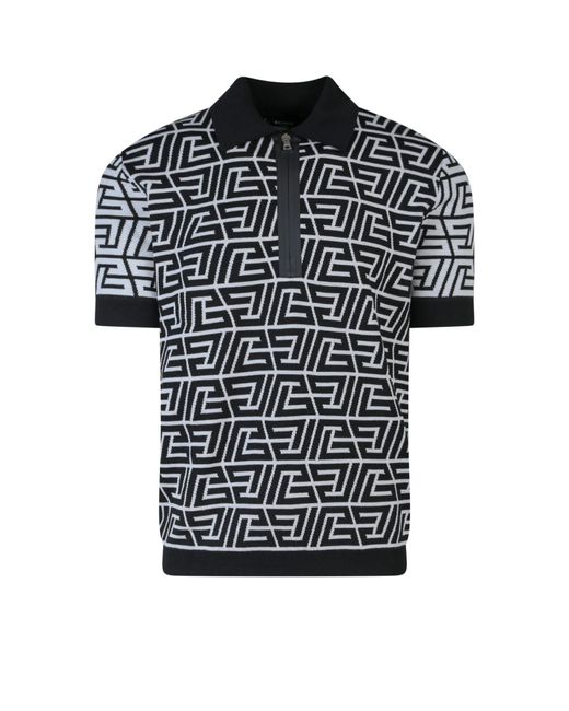 Balmain Black Pyramid Monogram Polo Shirt for men