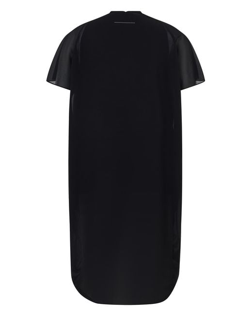 MM6 by Maison Margiela Black Dress Asymmetric Draped Polyester