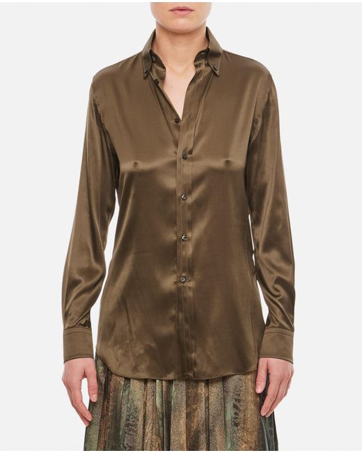 Ralph Lauren Brown Cameron Buttoned Silk Shirt