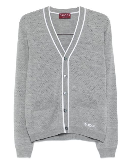 Gucci Gray Wool V-Necked Cardigan for men