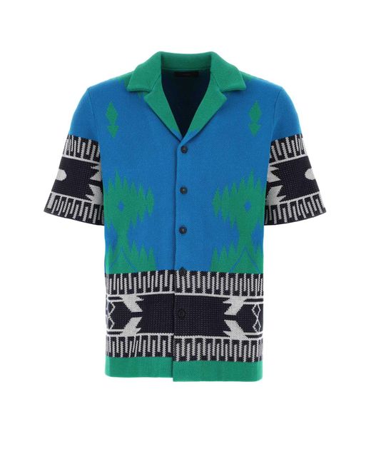 Alanui Blue Embroidered Cotton Icon Shirt for men