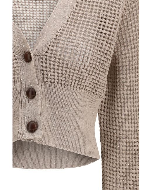 Brunello Cucinelli White Sequined Mesh Cardigan Cotton; Polyester