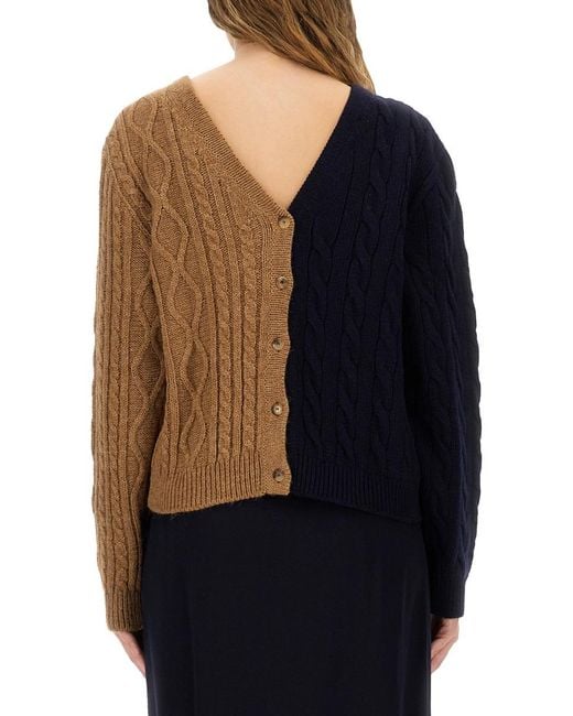 Moschino Blue Two-Tone Alpaca Blend Cardigan Acrylic Jumpers