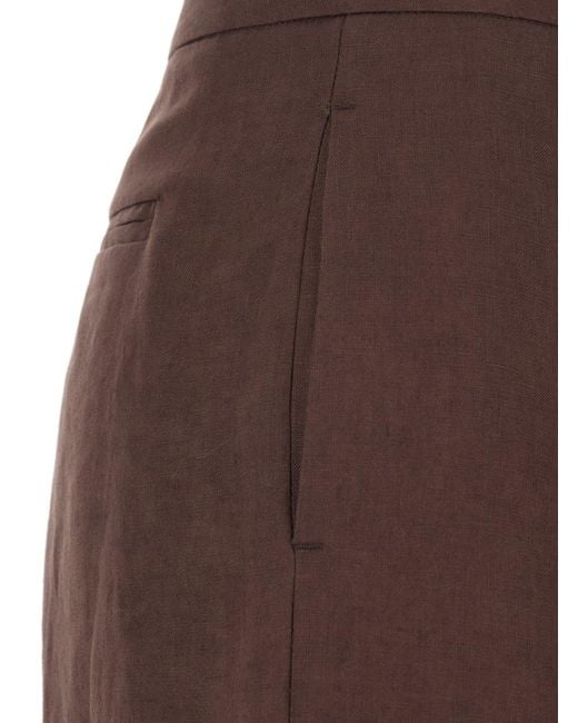 Le Plain Brown Wide-Leg Linen Pants For Trousers