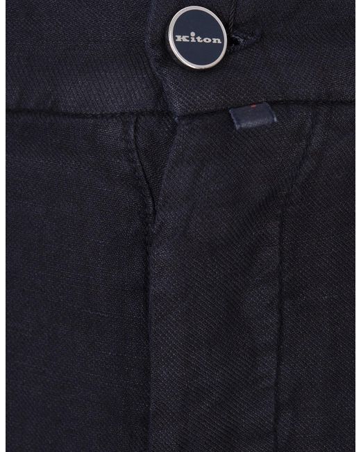 Kiton Blue Night Linen Trousers With Elasticised Waistband for men