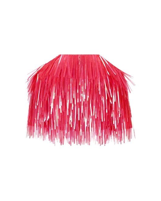 Sportmax Red Fringed Crewneck Cropped Top