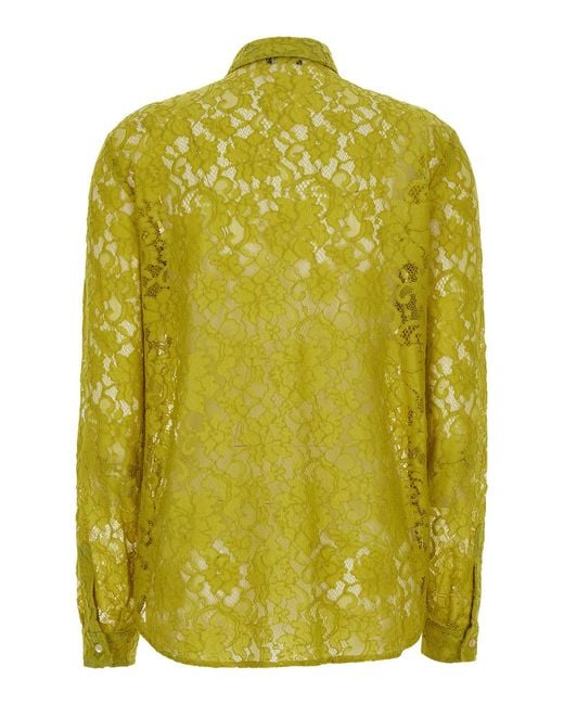 Le Plain Green Shirt Lace Blouses