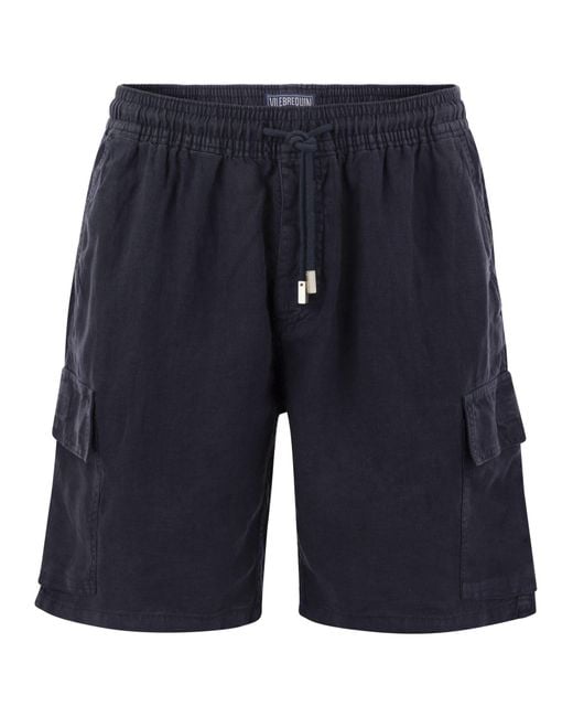 Vilebrequin Blue Linen Cargo Bermuda Shorts for men