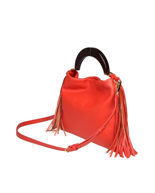 Marni Red Venice Small Bag With Leather Fringes