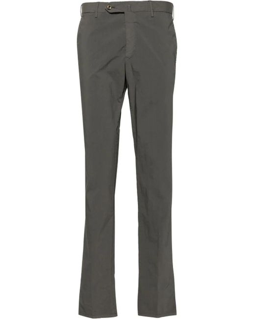 PT01 Gray Double Dye Stretch Light Popeline Slim Flat Front Pants for men