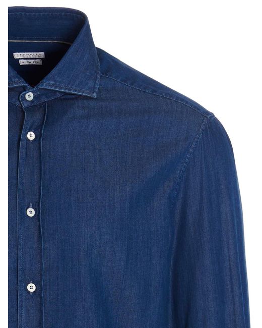 Brunello Cucinelli Blue Denim-effect Shirt Shirt for men