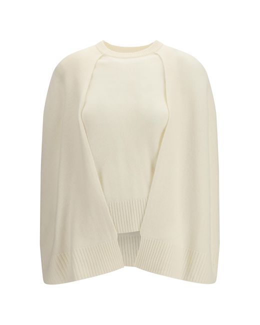 Totême White Cashmere Poncho Sweater (Capra Hircus)