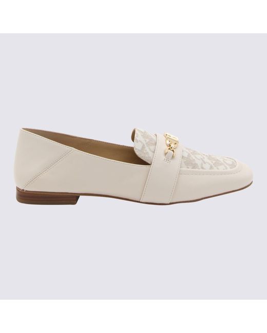 Michael Kors White Cream Leather And Canvas Tiffanie Loafers