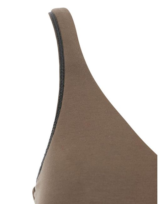 Brunello Cucinelli Brown Top With V-Neck And Monil Strap