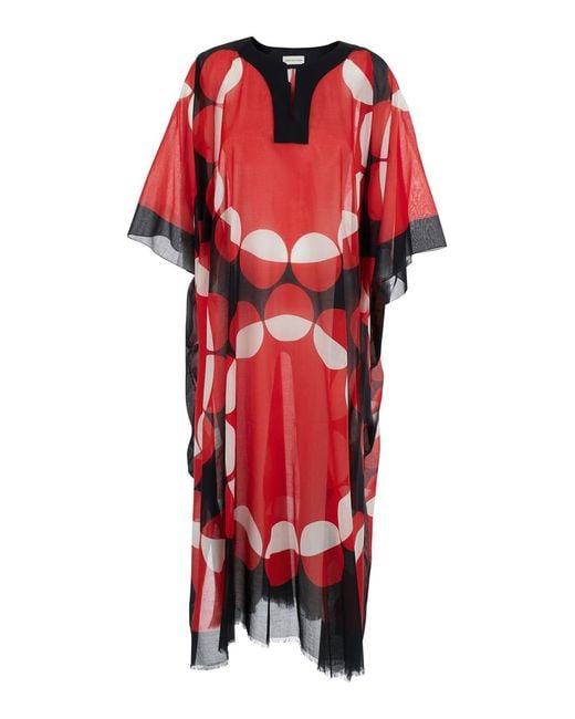 Dries Van Noten Red Kaftan Cartland Viscose Swimwear