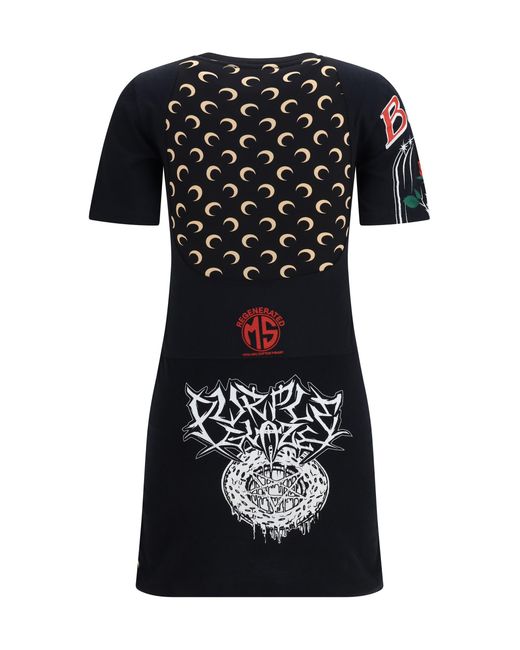 MARINE SERRE Black Fitted Recycled Jersey Dress Cotton