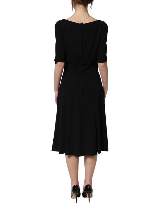 Dolce & Gabbana Black Viscose Short Sleeve A-Line Midi Dress Acetate Elastane