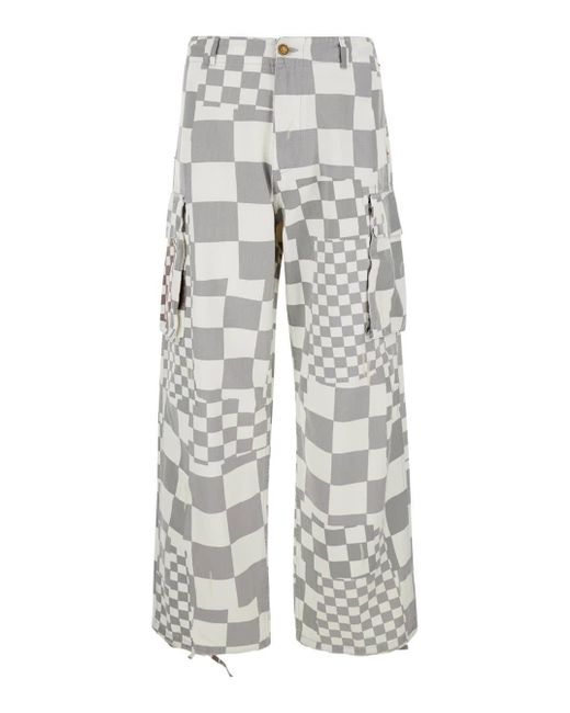 ERL Gray Cargo Jeans With Asymmetric Check Motif