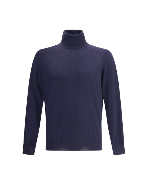 Brunello Cucinelli Blue Wool Turtleneck Sweater for men