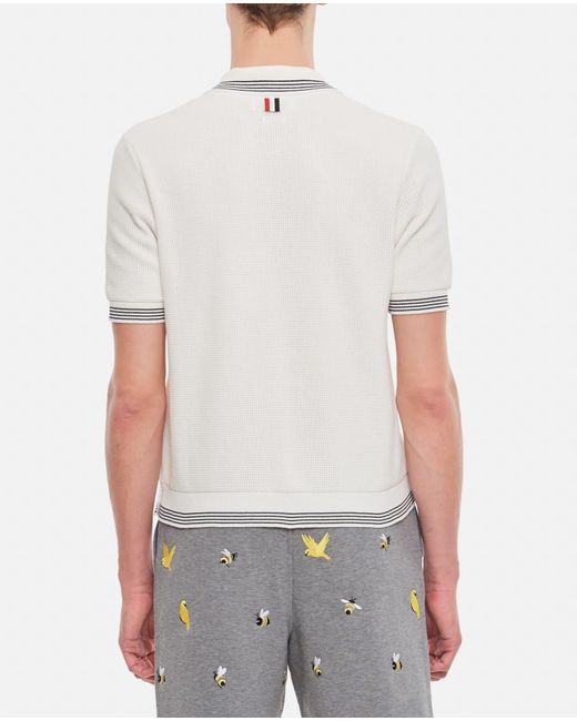 Thom Browne Gray Open Waffle Stitch Ss Polo for men