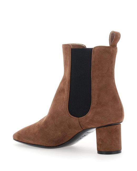 Pollini Brown Ankle Boots With Elastic Side Panel Suede Leather